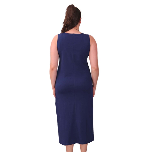 TAMSY Viscose Jersey Dress with Side Slit (Size XXL,24-26) - Blue