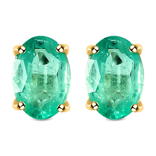 9K Yellow Gold AA Zambian Emerald Earring With Push Back