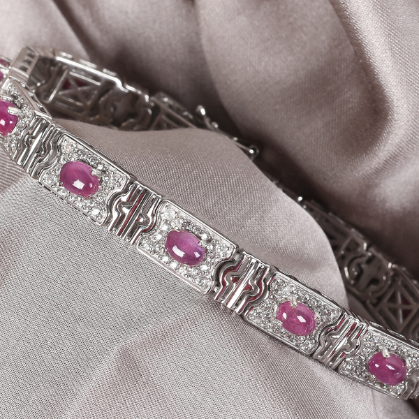 African Ruby (FF) and Natural Cambodian Zircon Bracelet (Size 7.5) in Platinum Overlay Sterling Silver 11.50 Ct, Silver wt 21.00 Gms
