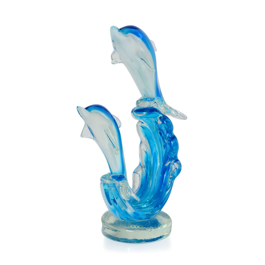 Ocean Blue Murano Style Glass Dolphin Figurine Home Decor