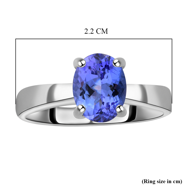 Tanzanite Solitaire Ring in Rhodium Overlay Sterling Silver 2.00 Ct.