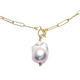 Freshwater Pearl Paperclip Pendant With Chain (Size - 18) With T-Bar Clasp in Yellow Gold Overlay Sterling Silver, Silver Wt. 5.10 Gms