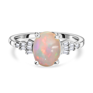 Ethiopian Welo Opal and Diamond Ring in Platinum Overlay Sterling Silver 1.29 Ct.