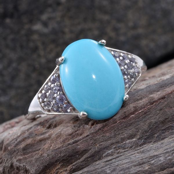 Arizona Sleeping Beauty Turquoise (Ovl 3.50 Ct), Tanzanite Ring in Platinum Overlay Sterling Silver 3.750 Ct.