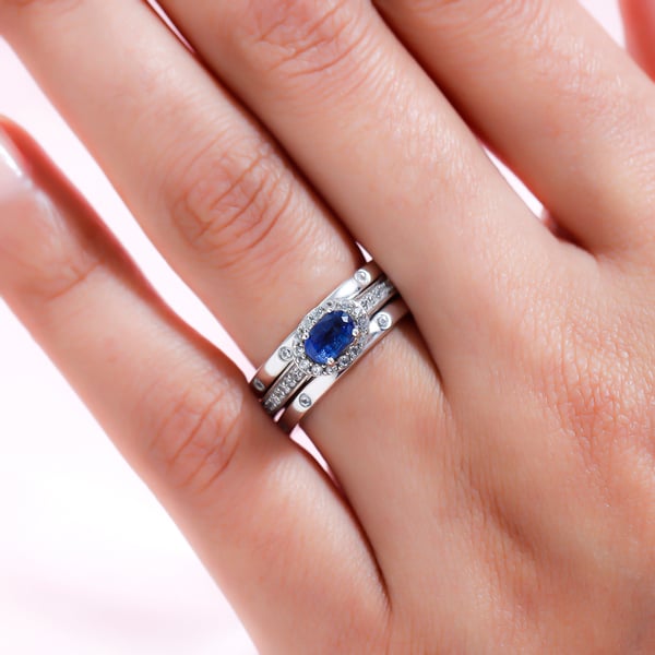 Set of 3 - Kashmir Kyanite and Natural Cambodian Zircon Ring in Platinum Overlay Sterling Silver 1.41 Ct, Silver Wt. 6.00 Gms