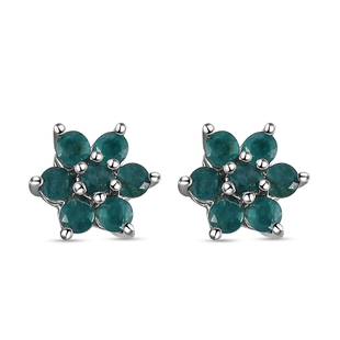 Grandidierite Floral Stud Earrings (with Push Back) in Platinum Overlay Sterling Silver