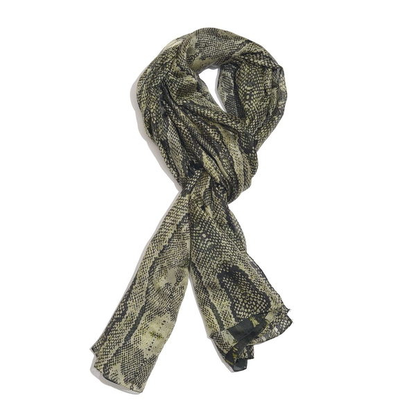 100% Mulberry Silk Green, Black and Multi Colour Handscreen Snake Printed Scarf (Size 200X180 Cm)