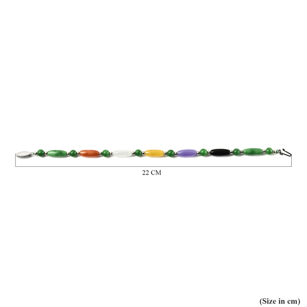 Multi Colour Jade Bracelet (Size - 7.5) in Sterling Silver