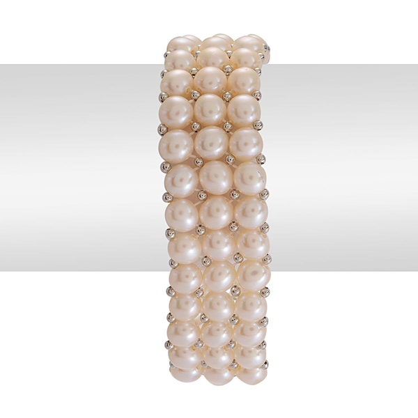 High Quality Fresh Water White Pearl Bracelet (Size 7.5) in Silver Tone 100.00 Ct.