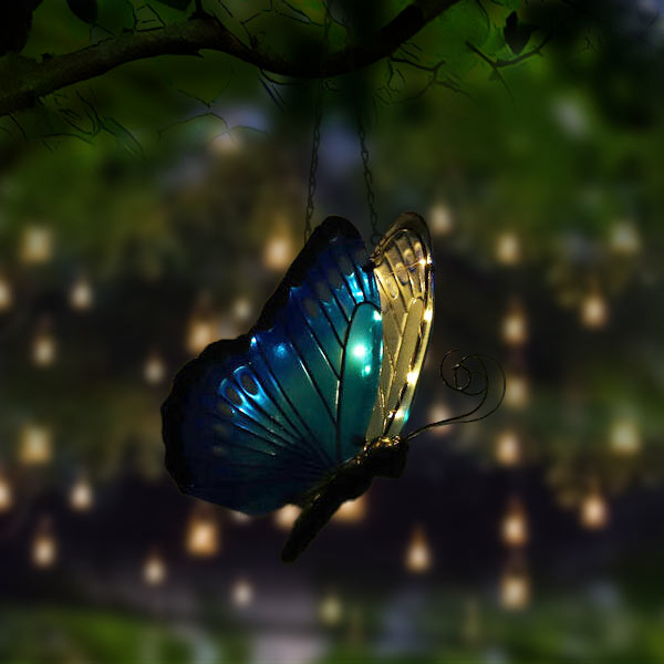 Garden Decorative Butterfly Solar Lamp Pendant with 47cm Long Chain(Size:13x16x24Cm) - Black and Blue