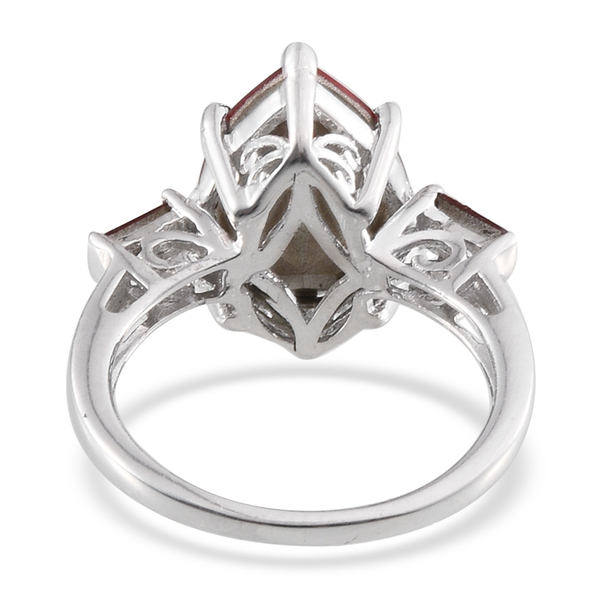 - Light Siam Crystal (Pear) Ring in Platinum Overlay Sterling Silver