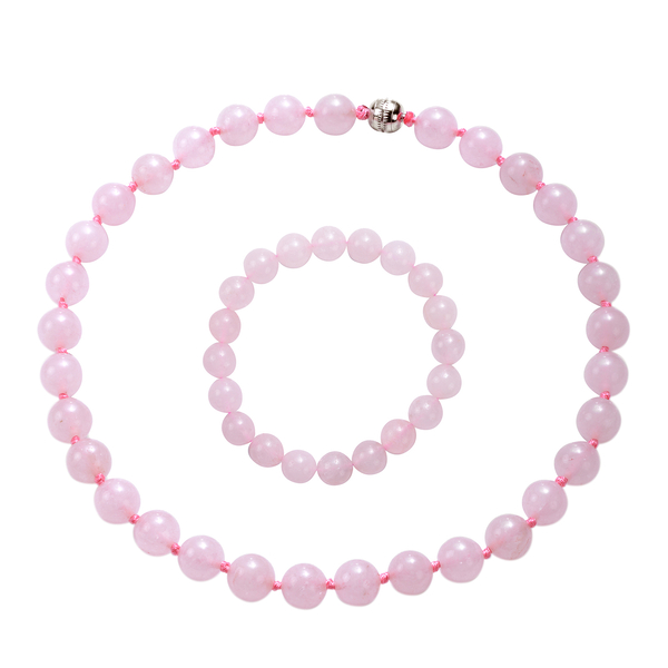 2 Piece Set Galilea Rose Quartz Beaded Necklace 20 Inch and Bracelet in Silver 550 Ct 7 Inch