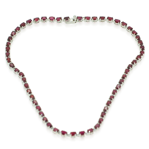 AAA African Ruby (Ovl) Necklace (Size 18) in Rhodium Plated Sterling Silver 42.000 Ct.