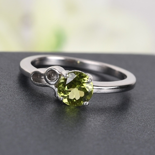 Hebei Peridot Zodiac-Leo Ring in Platinum Overlay Sterling Silver 0.720 Ct.