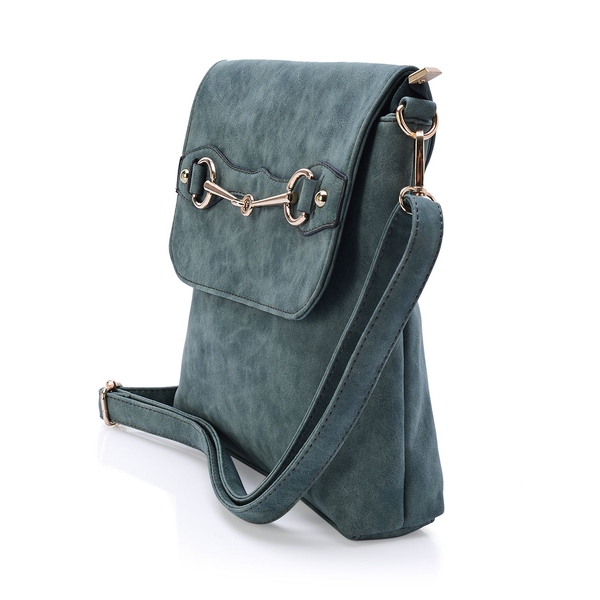 Green Colour Crossbody Bag with External Zipper Pocket and Adjustable and Removable Shoulder Strap (Size 28x26 Cm)