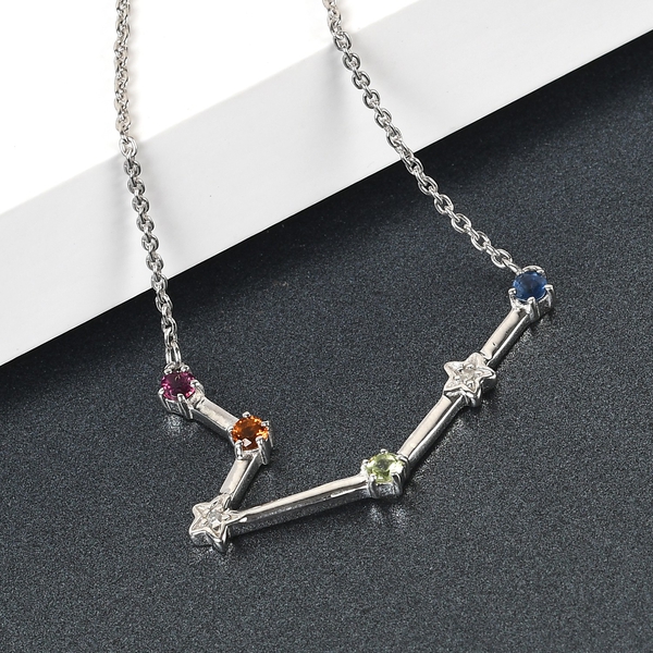 Diamond and Multi Gemstones Necklace ( Size 18 With 2 Inch Extender) ) in 14K Gold Overlay Sterling Silver