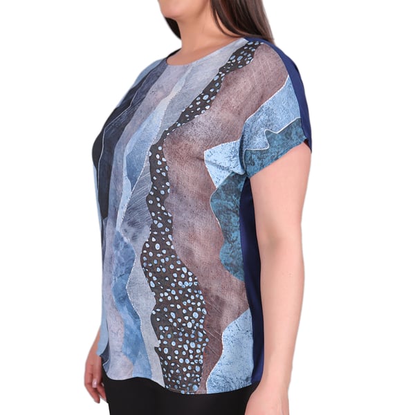 TAMSY Sahara Pattern Low Sleeve Blouse (Size XXL,24-26) - Blue Colour