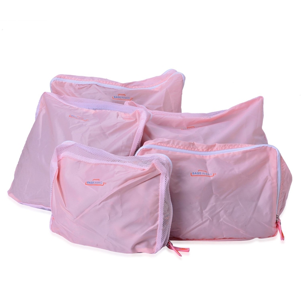 Set of 5 - Pink Colour Storage Bag (Size 36x30x13Cm, 36x28x6Cm, 31x28x5 Cm 27x20x5Cm and 30x20x10Cm)