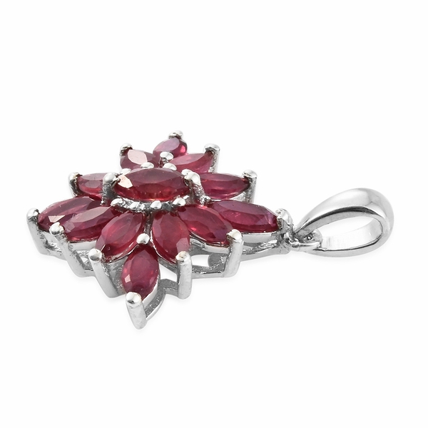 African Ruby (Mrq) Ring, Pendant and Lever Back Earrings in Platinum Overlay Sterling Silver 10.000 Ct. Silver wt 9.86 Gms.