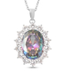 Simulated Mystic Topaz and Simulated Diamond Pendant with Chain (Size 20 with 2 Inch Extender) in Si