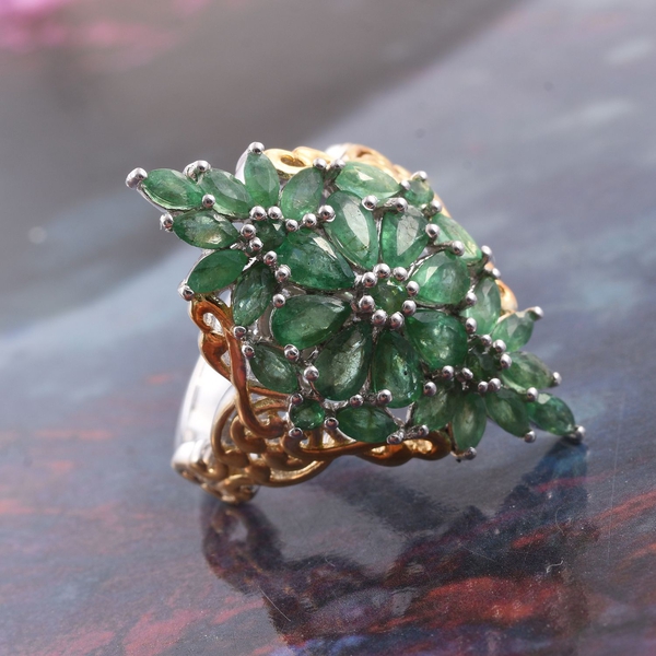 Kagem Zambian Emerald (Pear) Ring in Platinum and Yellow Gold Overlay Sterling Silver 3.000 Ct.