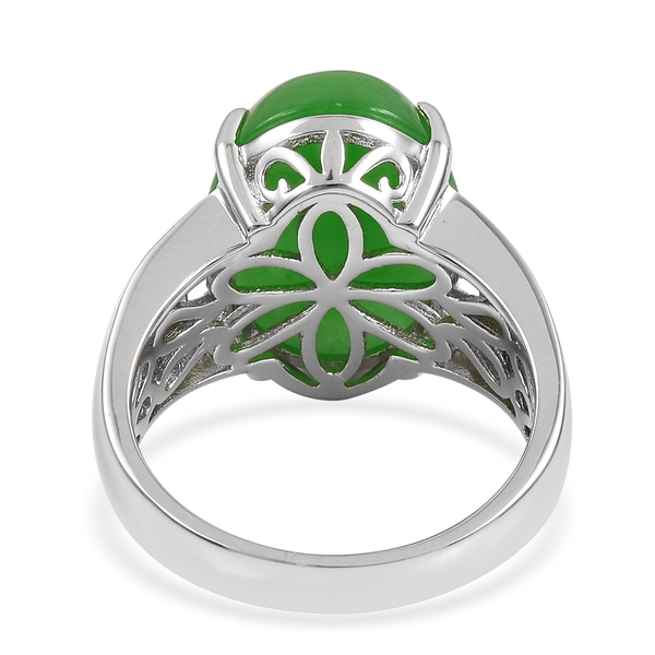 Green Jade (Ovl 14.00 Ct), White Topaz Ring in Rhodium Plated Sterling Silver 14.505 Ct. Silver wt 5.39 Gms.