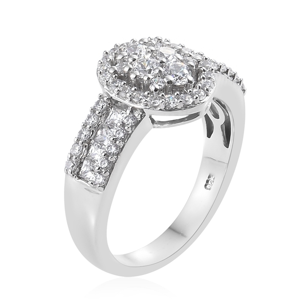 J Francis - Platinum Overlay Sterling Silver (Rnd) Ring Made with Finest CZ , Silver wt 5.46 Gms.