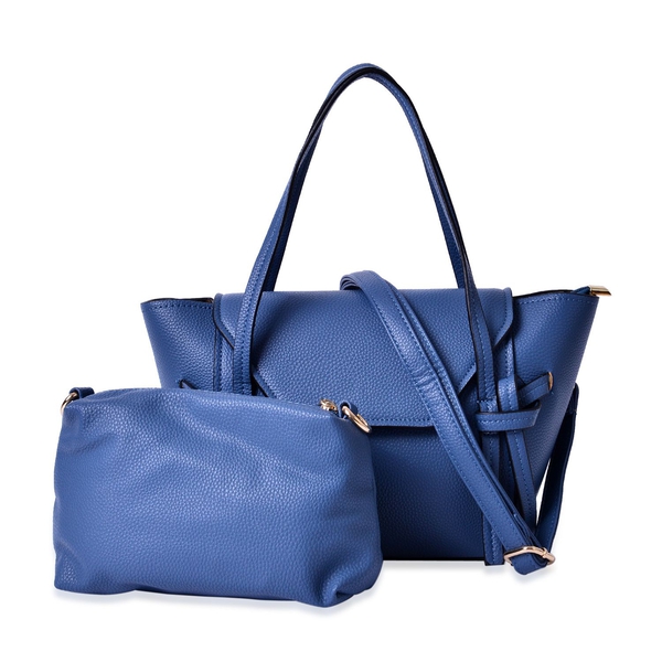 Set of 2 - Blue Colour Large and Small Handbag with Adjustable and Removable Shoulder Strap (Size 35