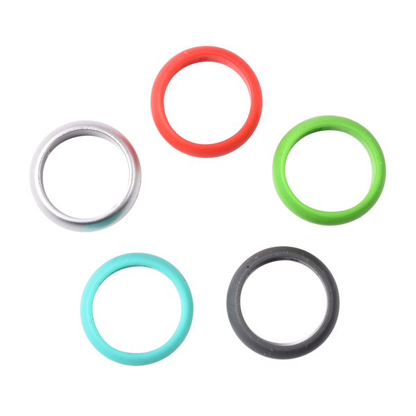 MP Set of 5 -  Silver, Dark Gray, Red, Green and Turquoise Colour Band Ring (Size W)