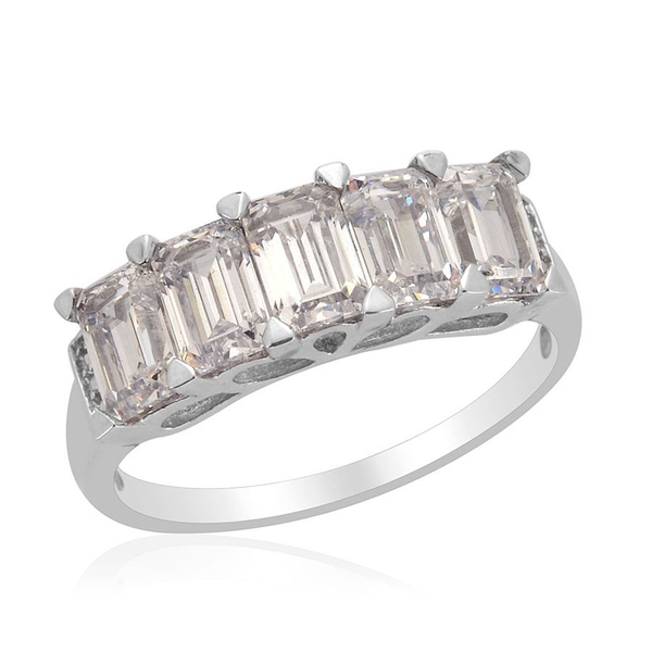Lustro Stella - Platinum Overlay Sterling Silver (Oct) 5 Stone Ring Made with Finest CZ  3.300 Ct.