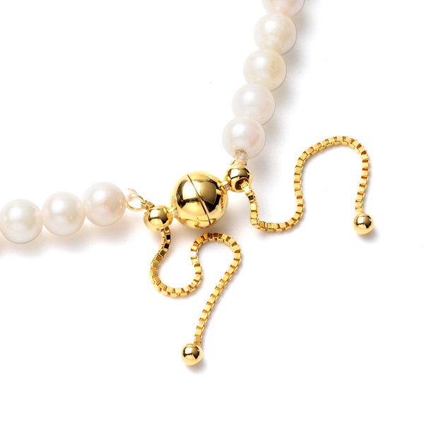 Japanese Akoya Pearl Adjustable Necklace (Size 18- 20) in Yellow Gold Overlay Sterling Silver