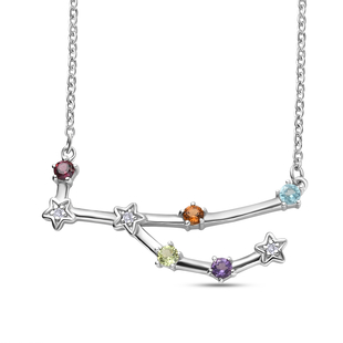 Diamond and Multi Gemstones Necklace (Size 18 with 2 inch Extender ) in Platinum Overlay Sterling Si