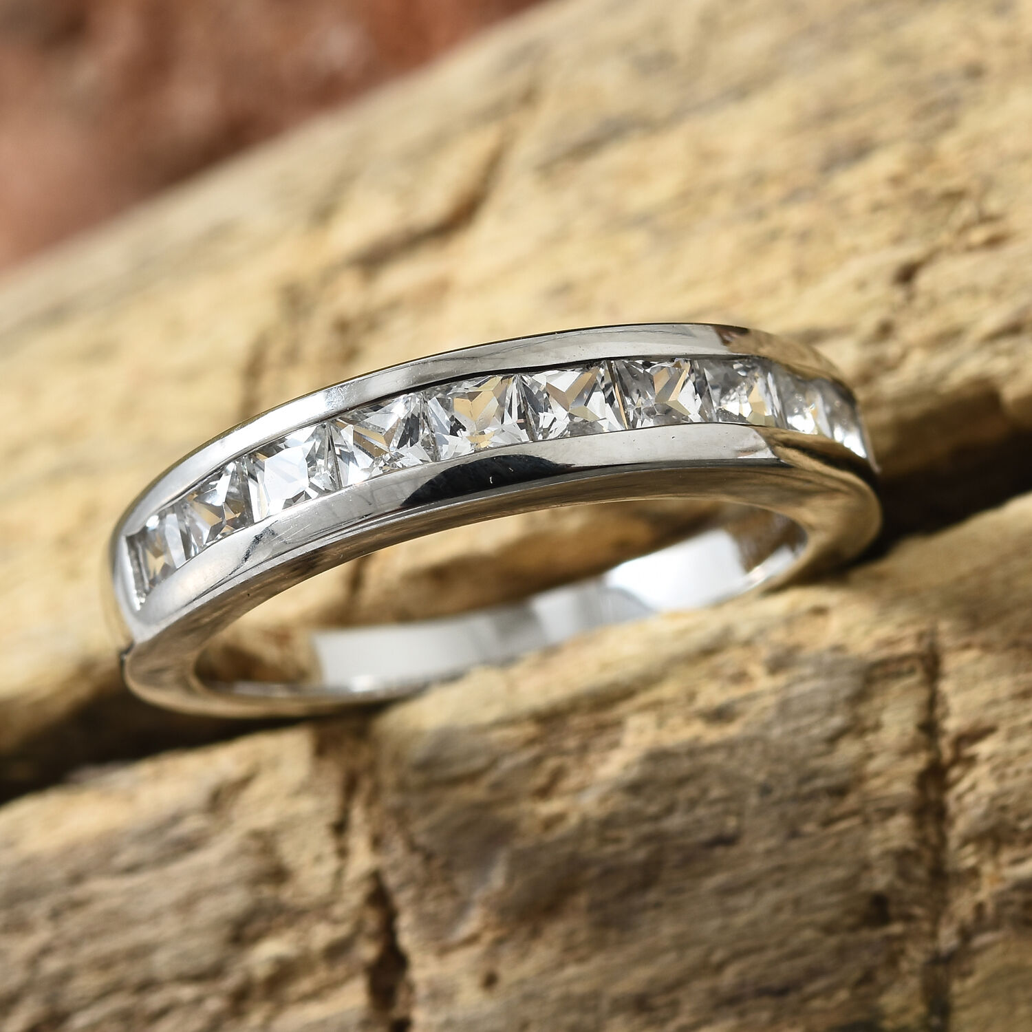 RHAPSODY 950 Platinum AAAA White Sapphire (Sqr)  Half Eternity Ring 1.000 Ct.