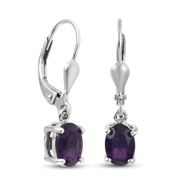 Amethyst Solitaire Lever Back Earrings in Platinum Overlay Sterling Silver 1.42 Ct.
