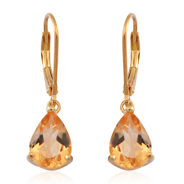 Citrine (Pear) Lever Back Earrings in 14K Gold Overlay Sterling Silver 3.000 Ct.