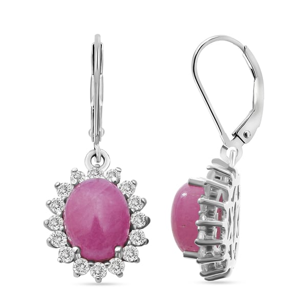 AIG Certified Natural Pink Sapphire and Natural Cambodian Zircon Halo Earrings (With Lever Back) in Rhodium Overlay Sterling Silver 9.69 Ct.