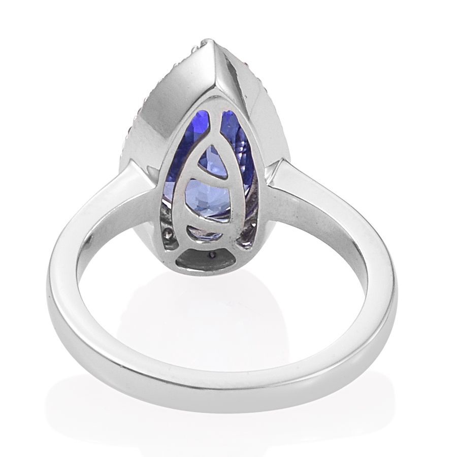 ILIANA 18K White Gold 3.75 Carat AAA Tanzanite Pear Halo Ring with Diamond SI G-H.