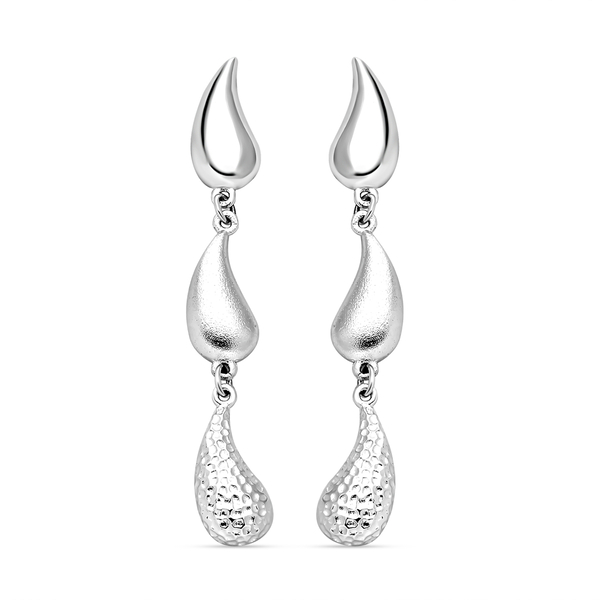 LUCYQ Texture Drop Collection - Multi Texture Rhodium Overlay Sterling Silver Dangling Earrings with