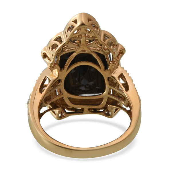 Stefy Boi Ploi Black Spinel (Cush 12.85 Ct), Natural Cambodian Zircon and Pink Sapphire Ring in 14K Gold Overlay Sterling Silver 13.000 Ct. Silver wt 5.60 Gms.