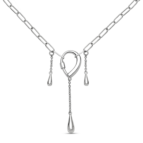 LucyQ Paper Clip Drip Collection - 4 in 1 Wear Rhodium Overlay Sterling Silver Detachable Necklace (Size 20), Silver