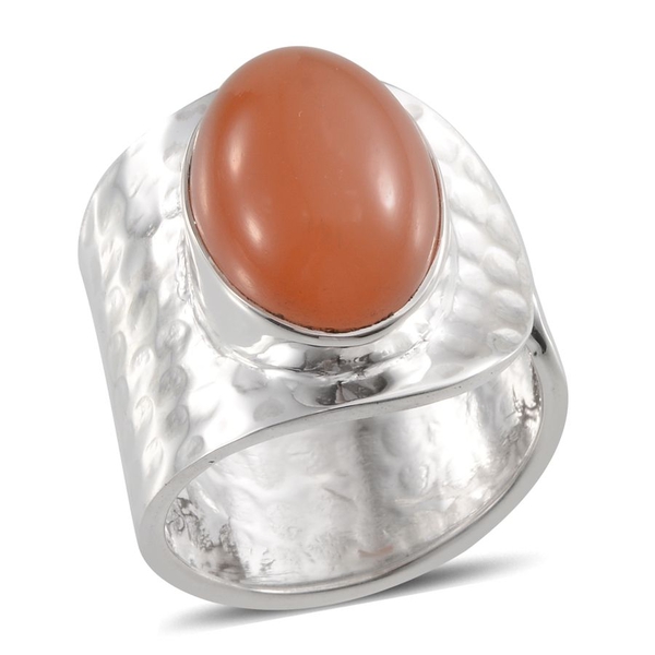Jewels of India Mitiyagoda Peach Moonstone (Ovl) Adjustable Solitaire Ring in Sterling Silver 9.390 