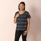 JOVIE 100% Cotton V Neck Short Sleeved Dot Pattern Jersey Print Top (Size XL / 20-22) - Black & Whit