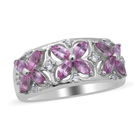 Pink Sapphire and Natural Cambodian Zircon Floral Ring (Size R) in Rhodium Overlay Sterling Silver 1.37 Ct.