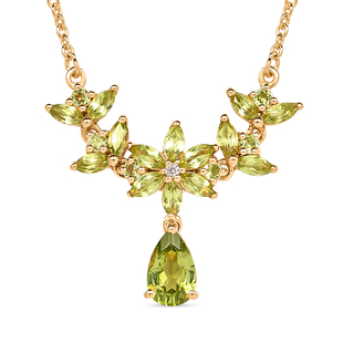 Peridot , White Zircon  Fancy Necklace (Size - 18) in 18K Vermeil Yellow Gold Plated Sterling Silver
