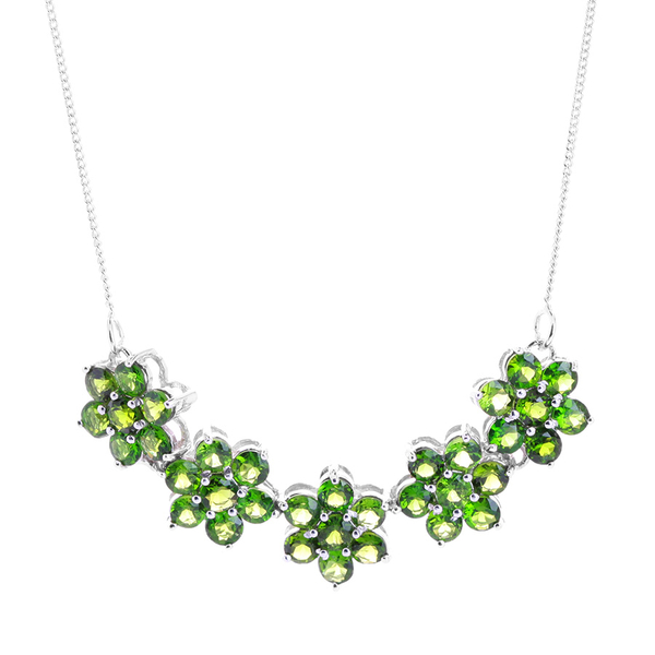 Chrome Diopside (Rnd) Floral Necklace (Size 18) in Sterling Silver 5.240 Ct.