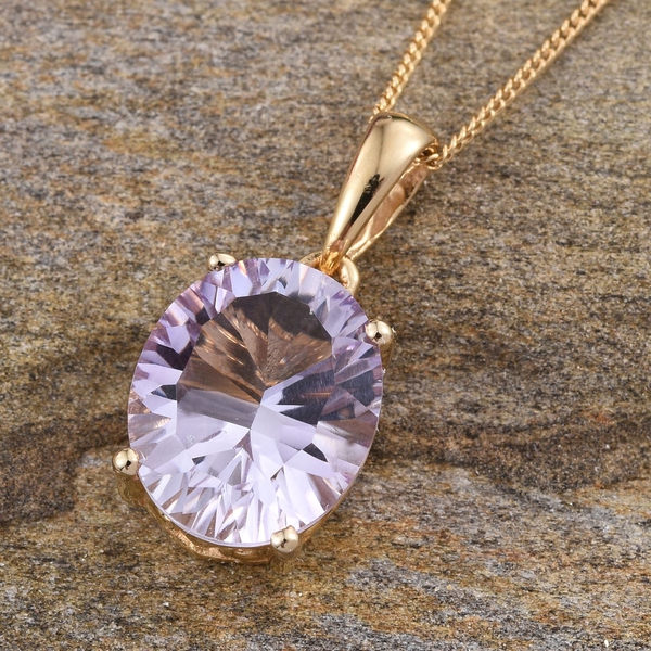 Concave Cut Rose De France Amethyst (Ovl) Solitaire Pendant With Chain in 14K Gold Overlay Sterling Silver 4.250 Ct.