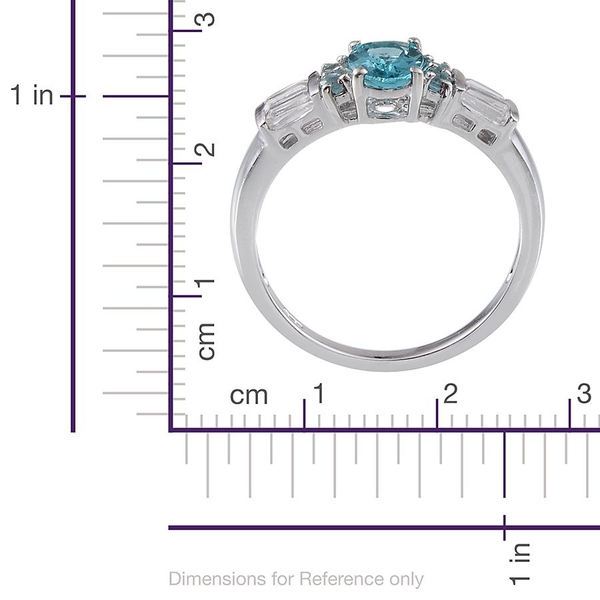 AA Paraibe Apatite (Ovl 1.25 Ct), White Topaz Ring in Platinum Overlay Sterling Silver 2.000 Ct.