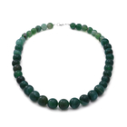 Green Colour Striped Agate Beads Necklace (Size - 20) in Rhodium Overlay Sterling Silver 485.0 Ct