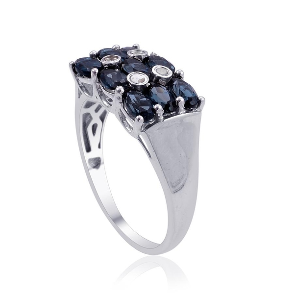 London Blue Topaz (Ovl), Diamond Ring in Platinum Overlay Sterling Silver 2.600 Ct.