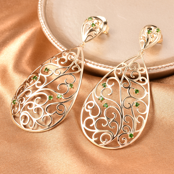 LucyQ Victorian Era Collection - Chrome Diopside Drop Earrings (with Push Back) in Yellow Gold Overlay Sterling Silver